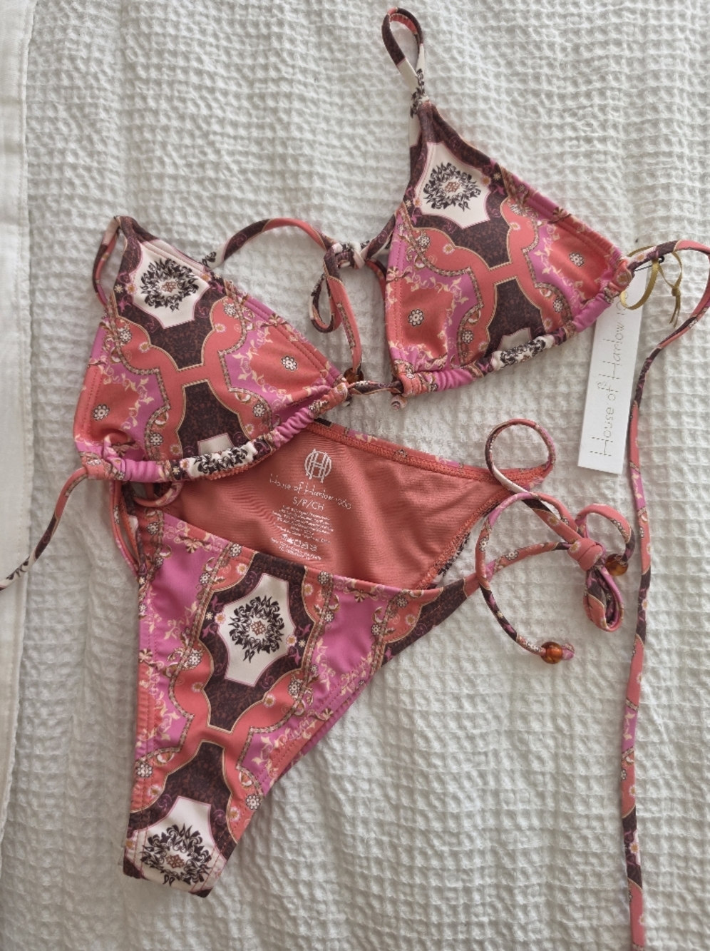 House of Harlow 1960 Pink & Coral Triangle Bikini Set